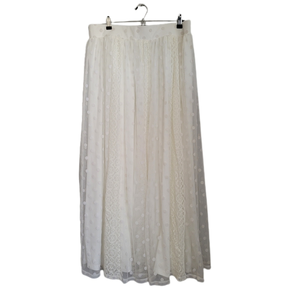 Torrid Maxi Skirt Womens Size 1X Ivory Polka Dot Mesh Lace - Picture 7 of 9